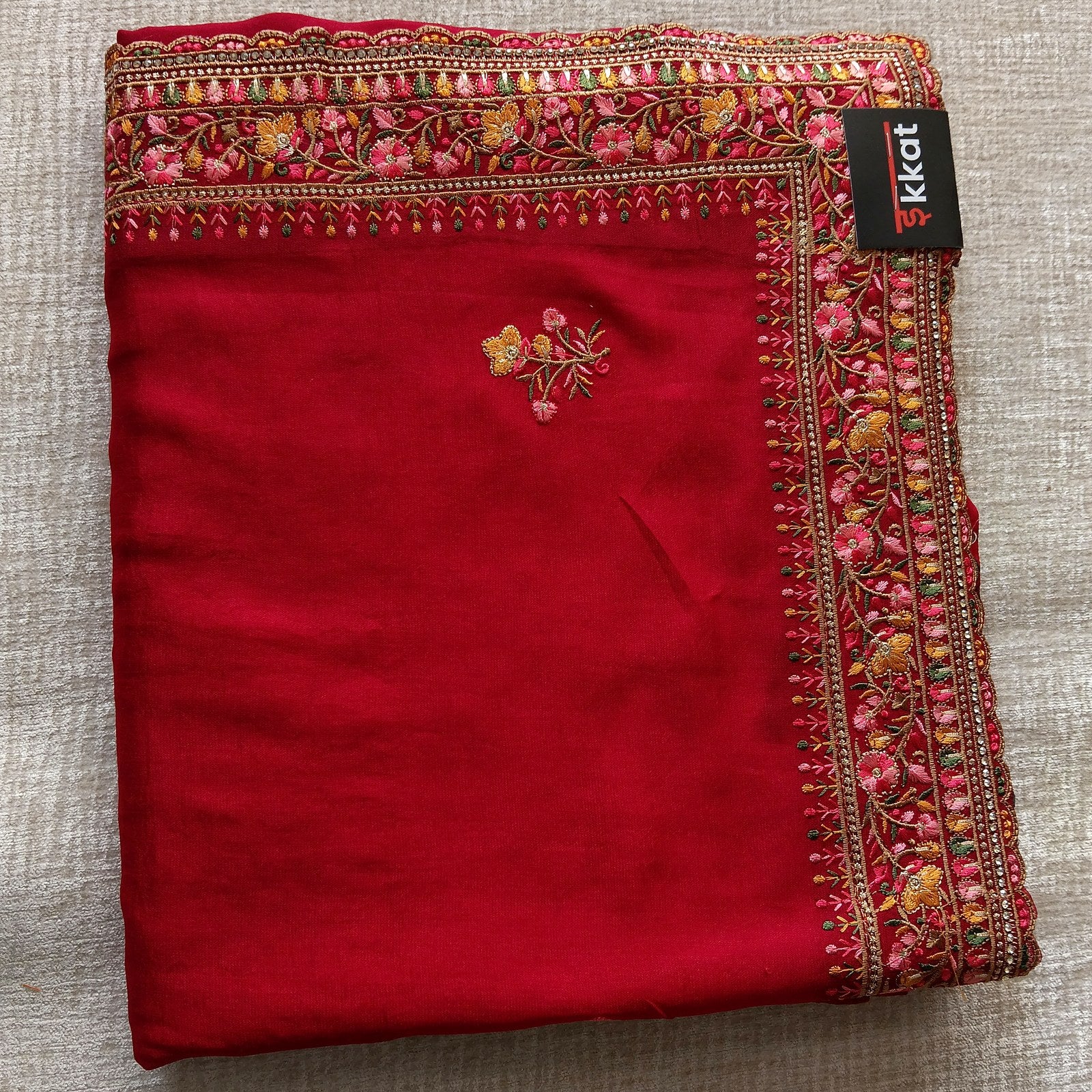 Designer Georgette Saree - Ruby Red, full view