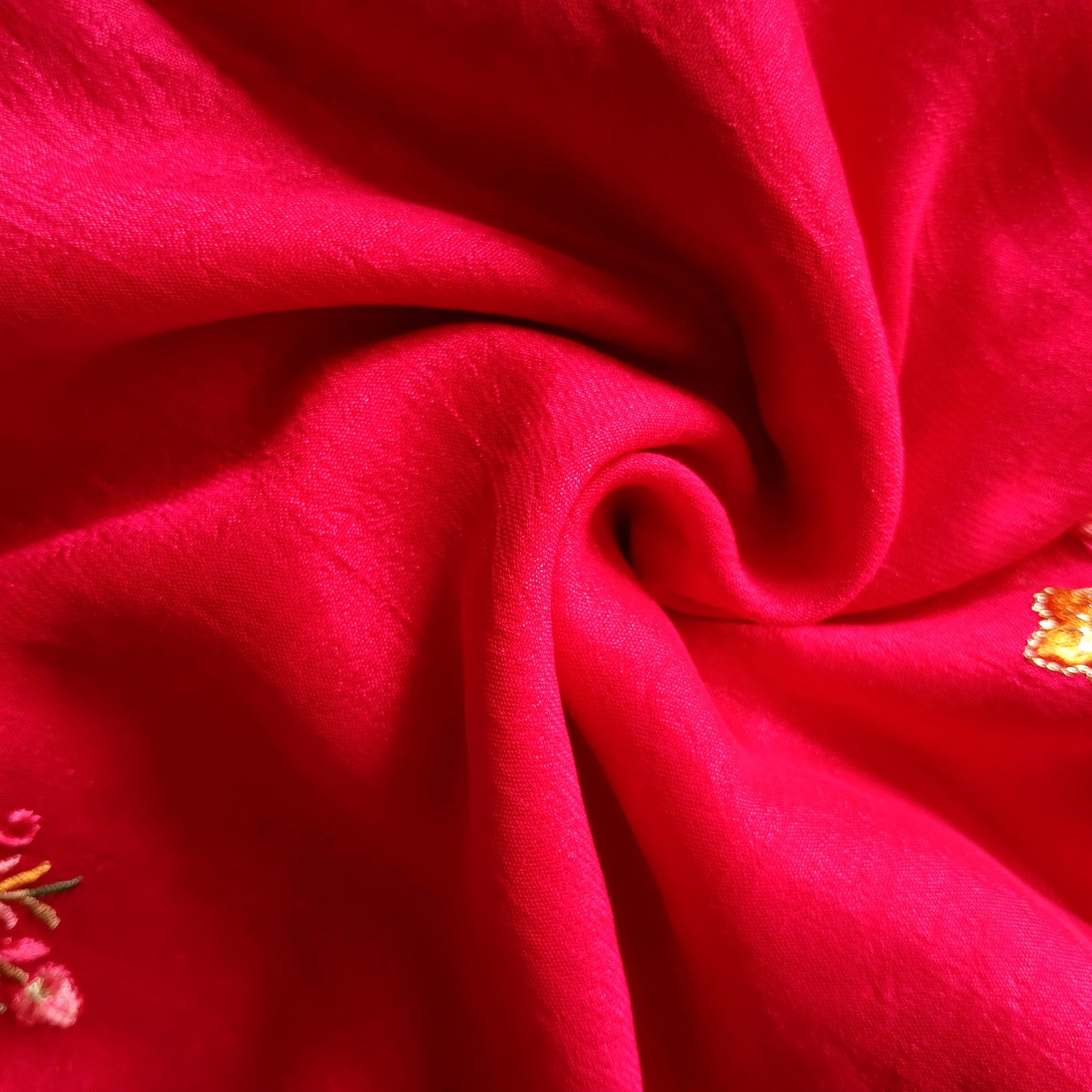 Designer Georgette Saree - Ruby Red, fabric texture
