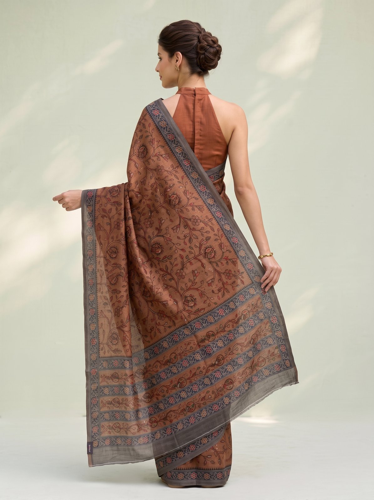 Jangla Jaal Saree - Rust, back with pallu