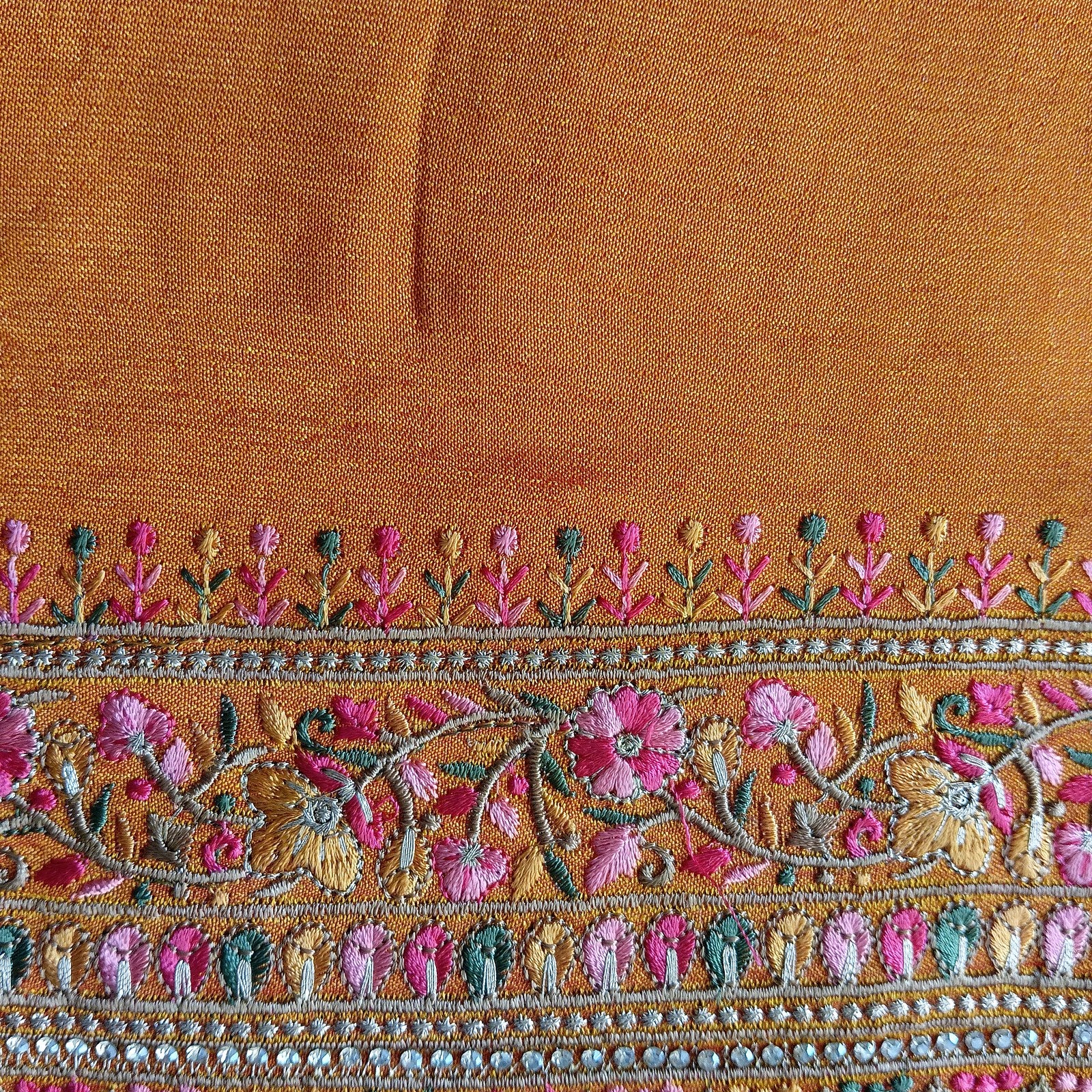 Designer Georgette Saree - Rust Orange, border detail