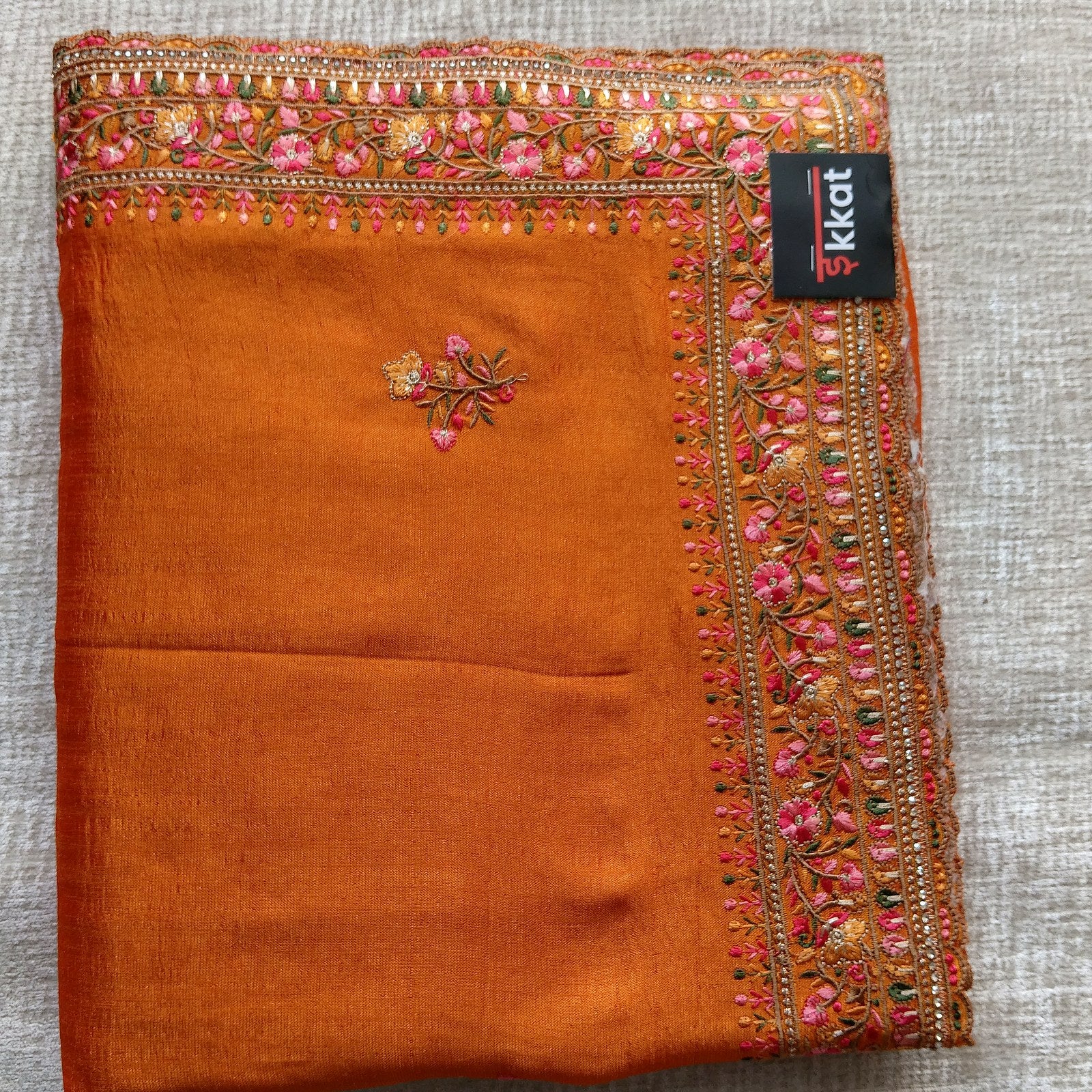 Designer Georgette Saree - Rust Orange, full view