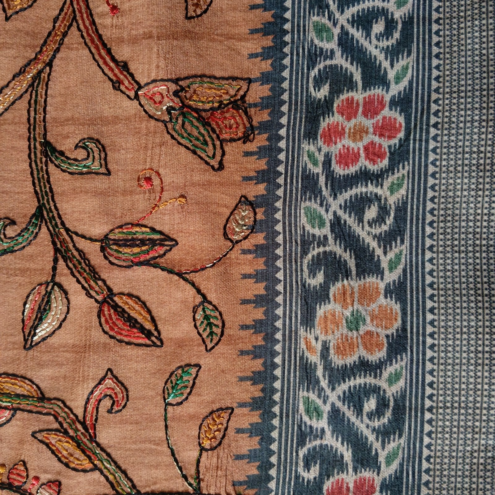 Jangla Jaal Saree - Rust, embroidery detail