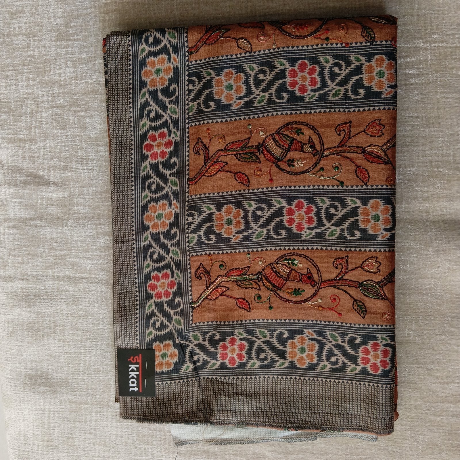Jangla Jaal Saree - Rust, fabric overview