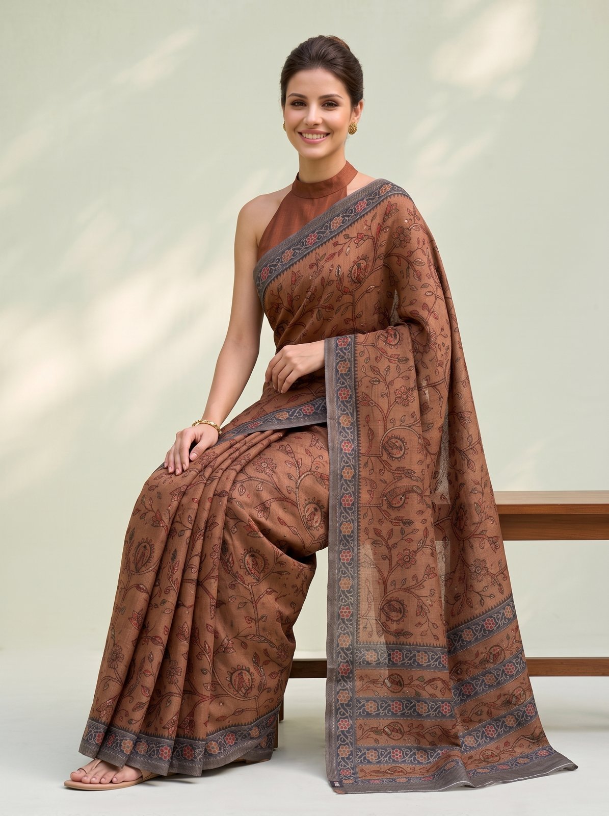 Jangla Jaal Saree - Rust, seated