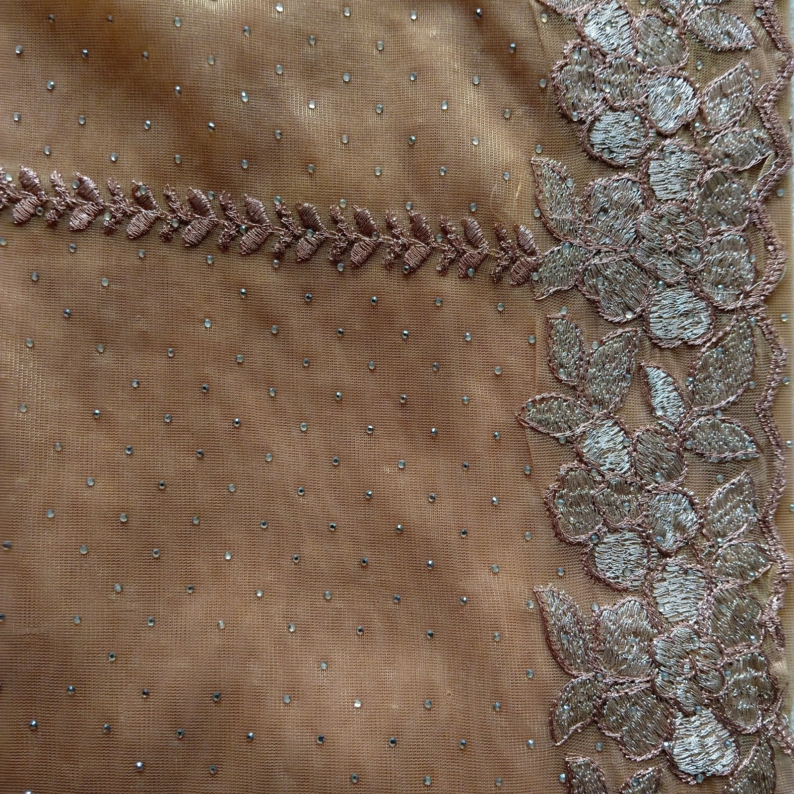 Soft Shimmer Crape Saree - Tan, border detail