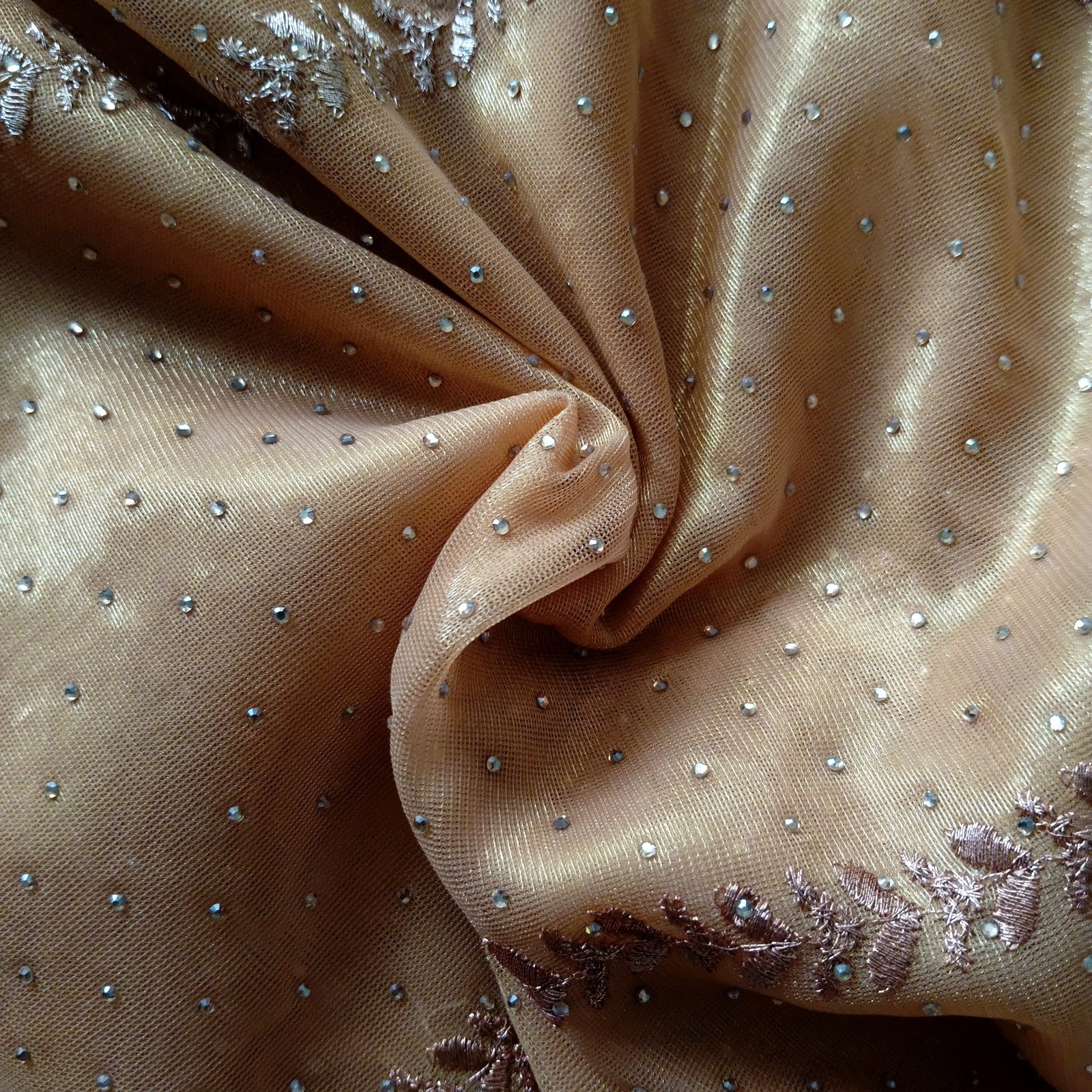 Soft Shimmer Crape Saree - Tan, fabric texture