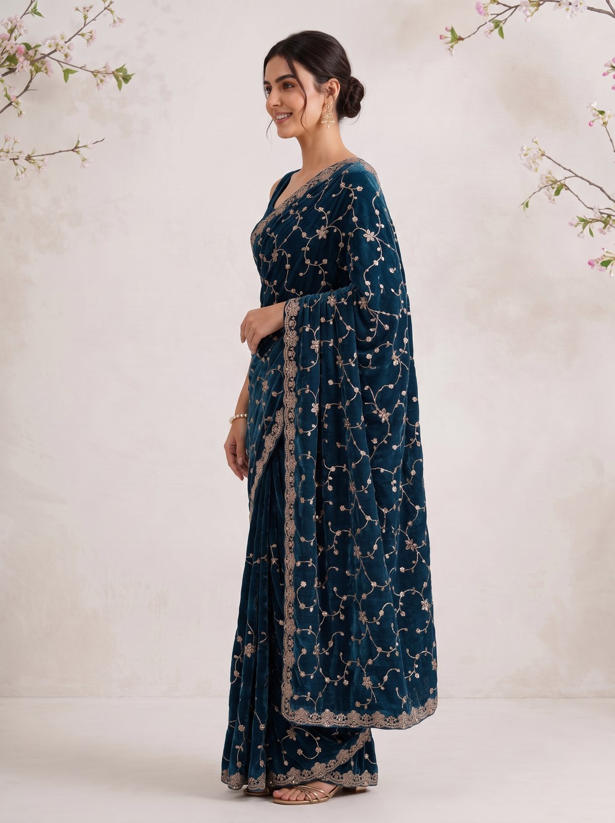 Bel Butta Saree - Teal, front