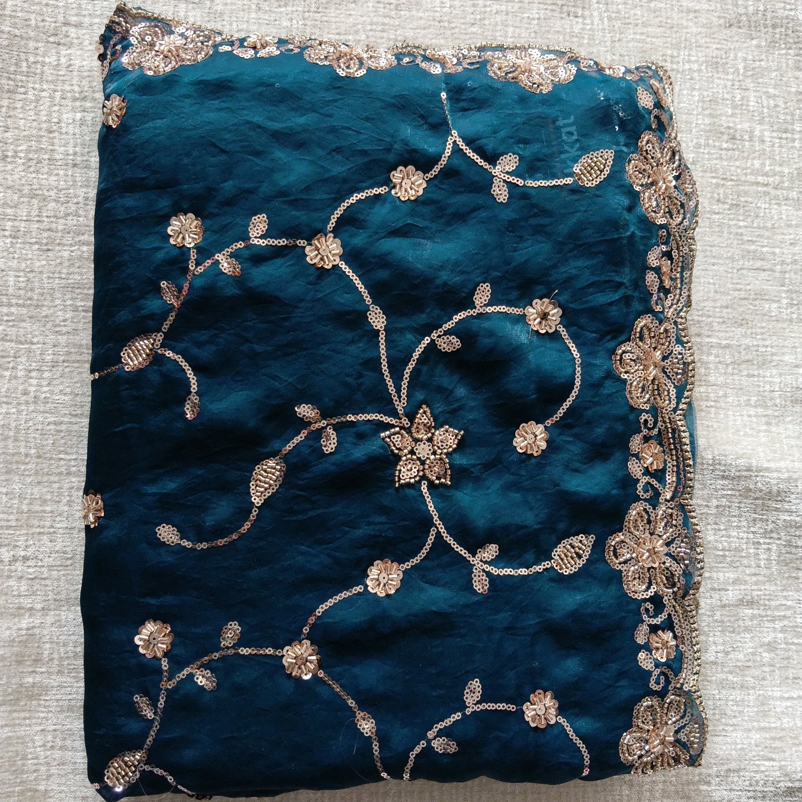 Bel Butta Saree - Teal, border detail