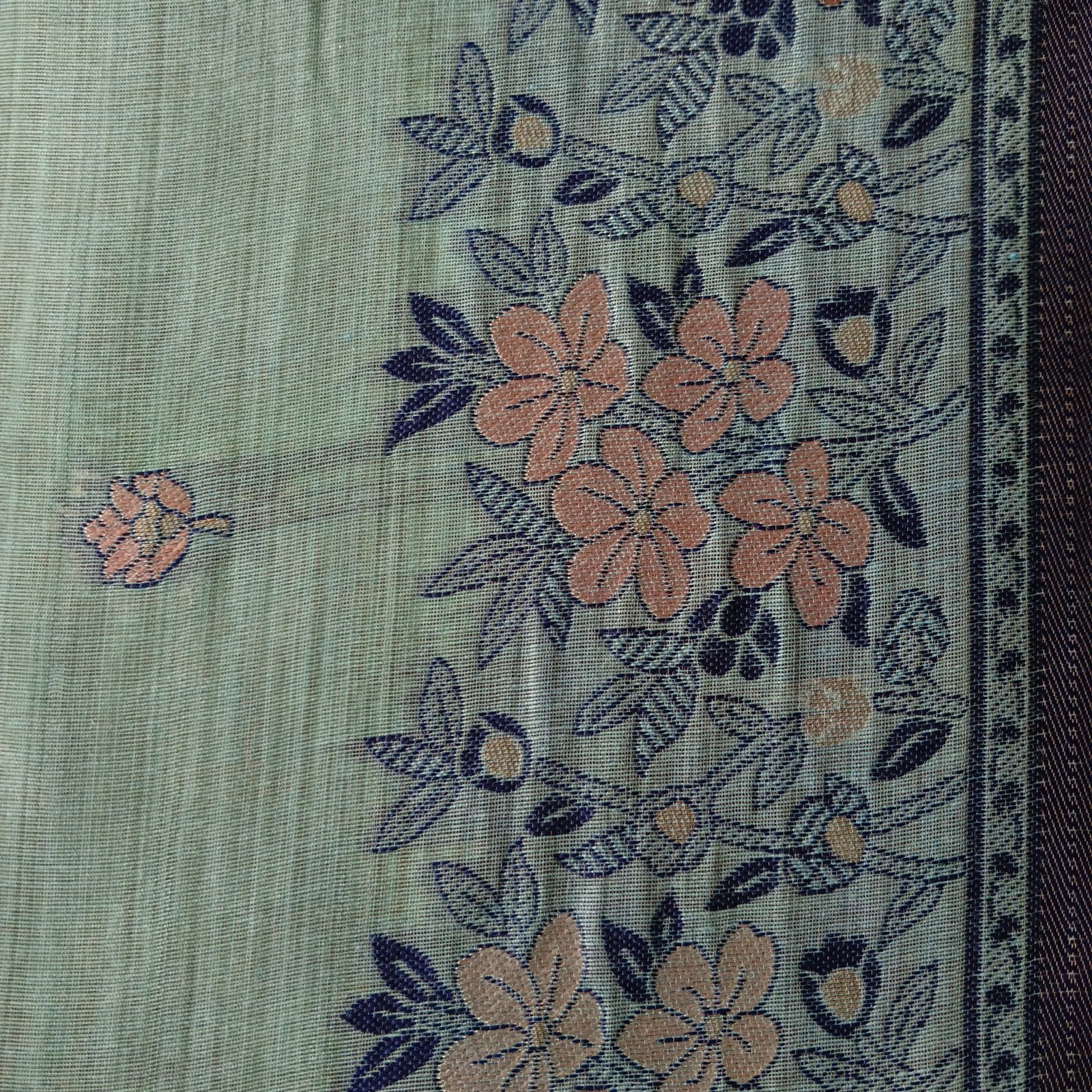 Heritage Cotton Woven Saree - Teal, border detail