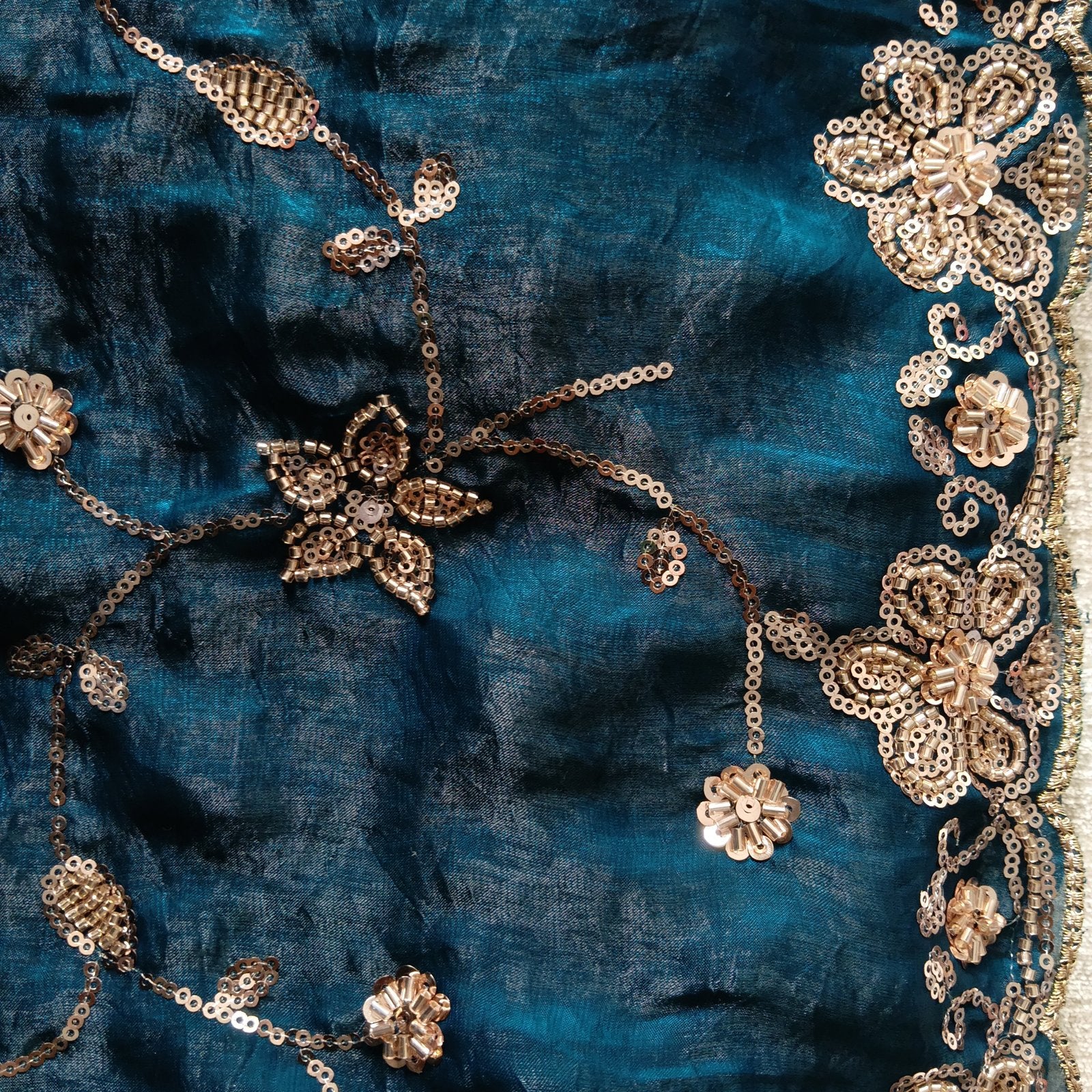 Bel Butta Saree - Teal, fabric texture