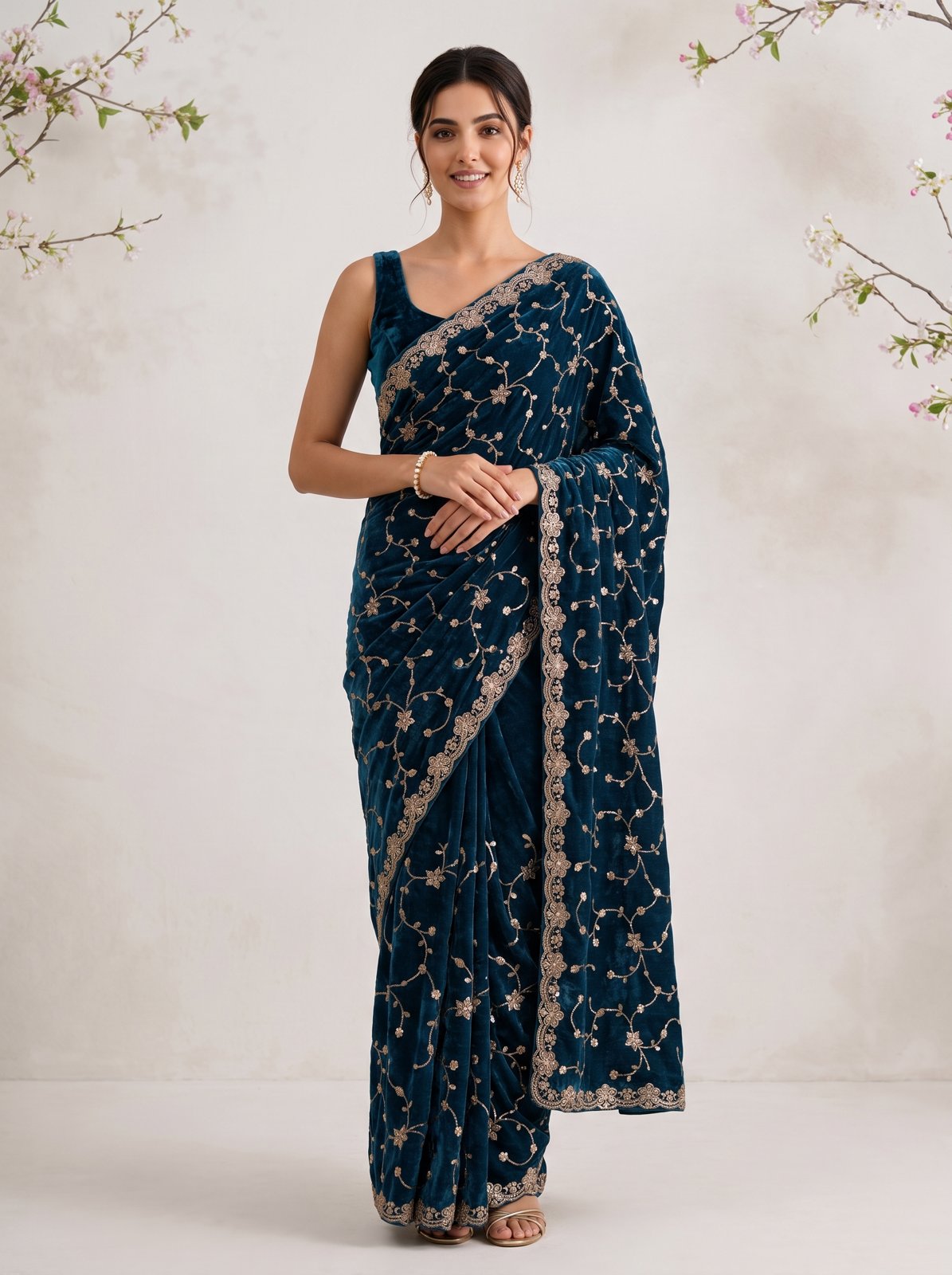 Bel Butta Saree - Teal, side