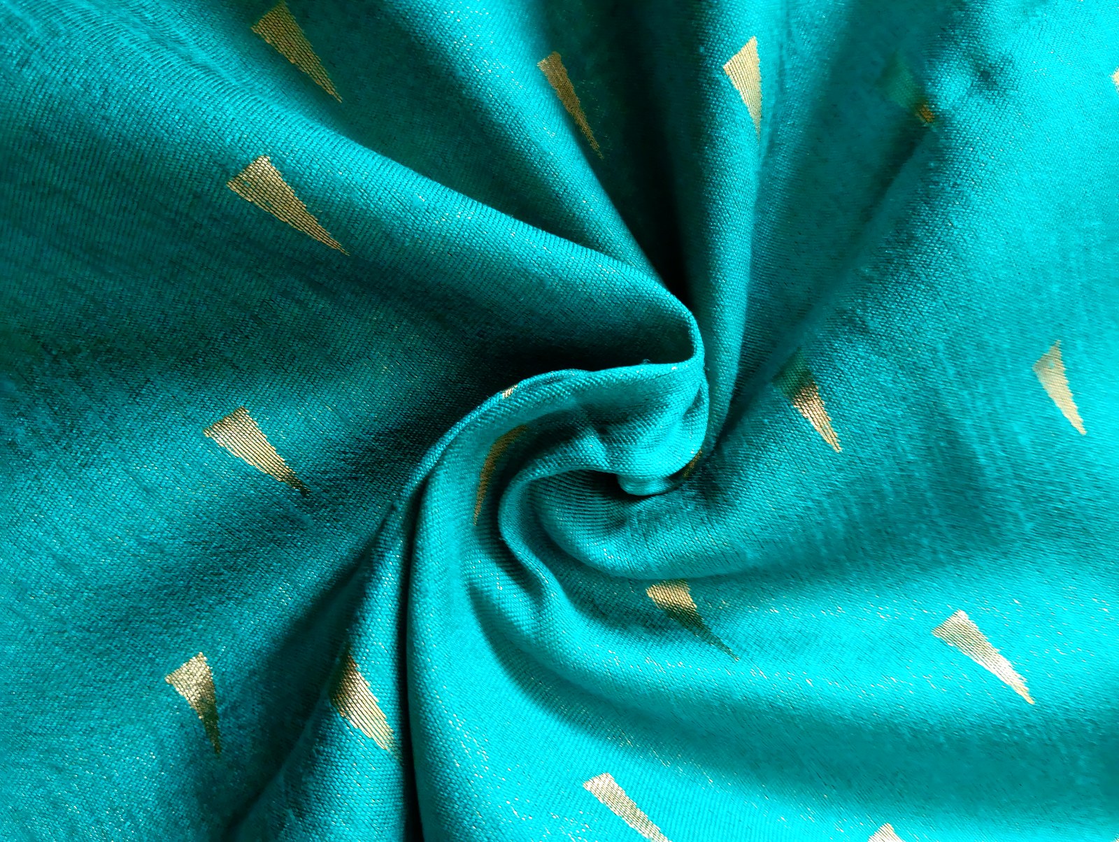 Cotton Silk Temple Border Saree - Peacock Teal, fabric texture