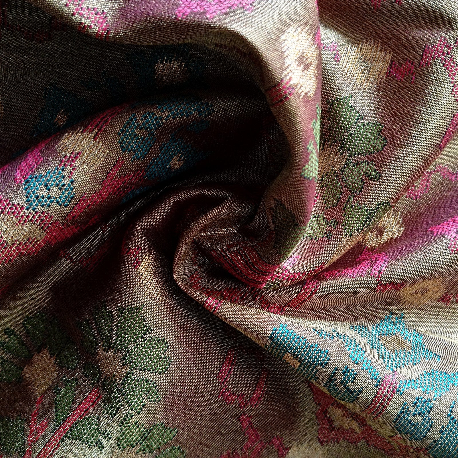 Floral Kanjivaram-Style Jaal Saree - Wine Maroon, fabric texture